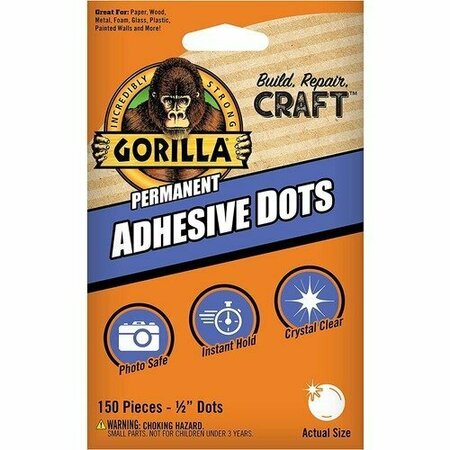 GORILLA GLUE Adhesive, Dot, Permanent, 1/2in, Clear, 150PK GOR104905